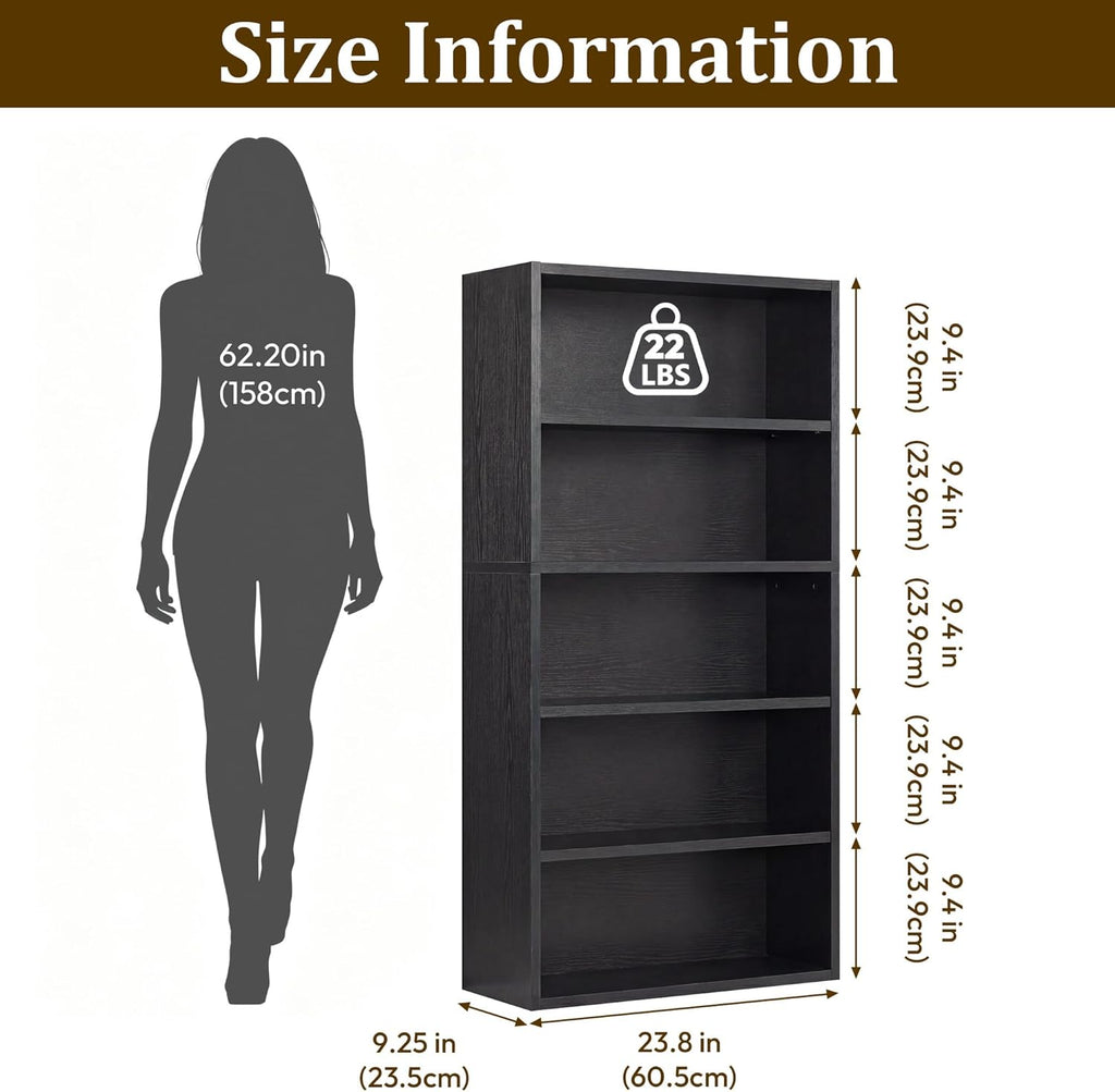 Adjustable Standing Bookshelf – Anti-Tip Storage Rack