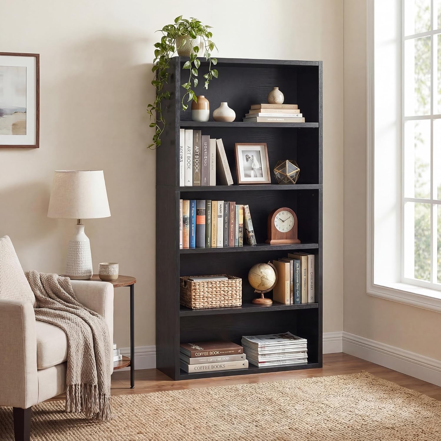 Adjustable Standing Bookshelf – Anti-Tip Storage Rack
